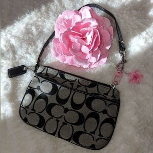 Coach Black and Gray Signature Wristlet With Charm